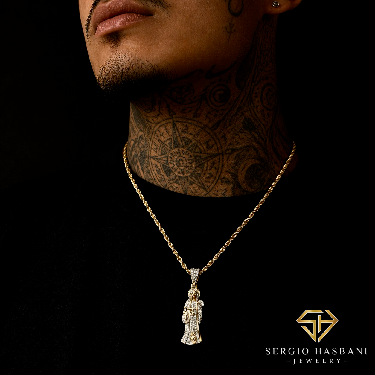10K SANTA MUERTE Diamond Pendant