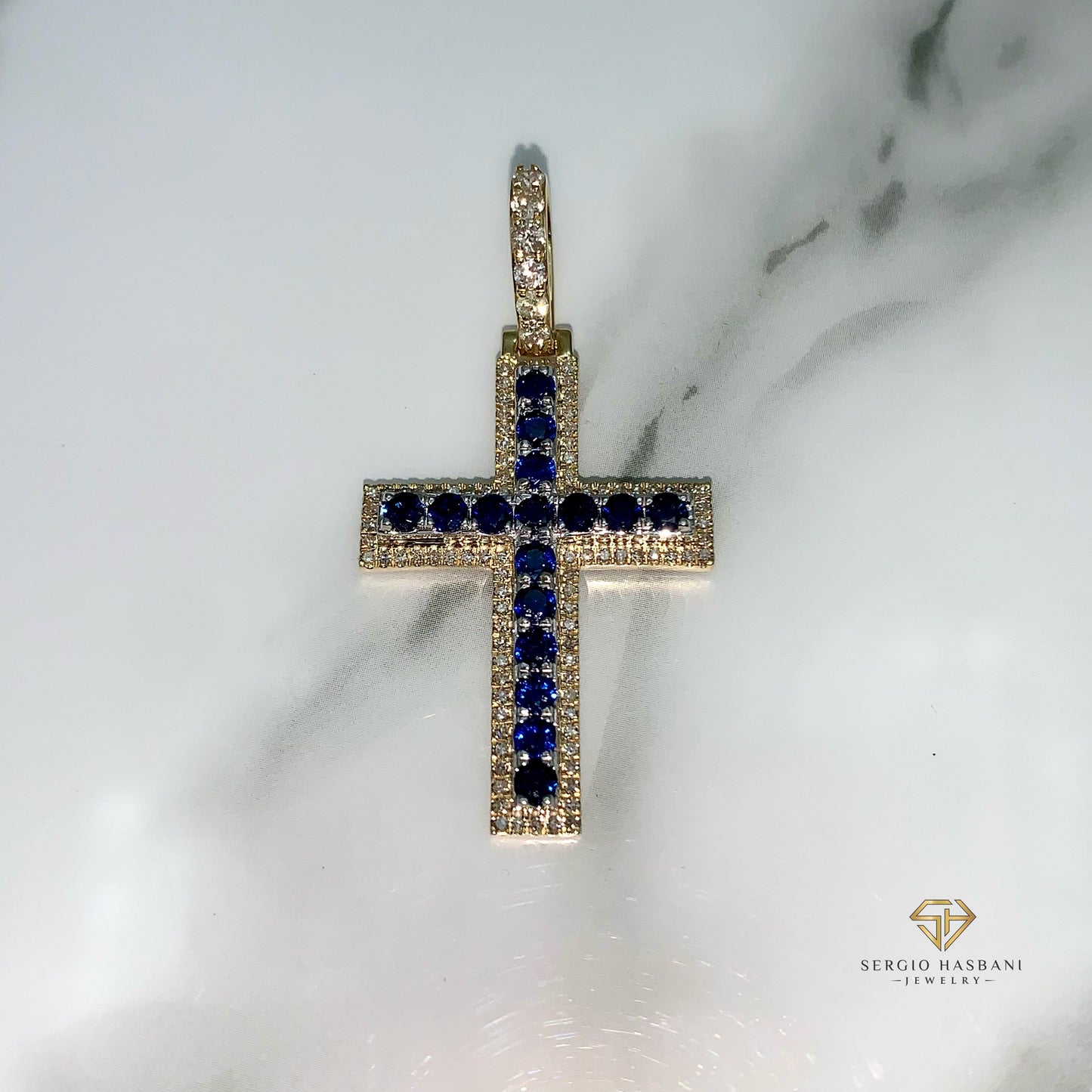 10K SAPHIRO Diamond Cross Pendant