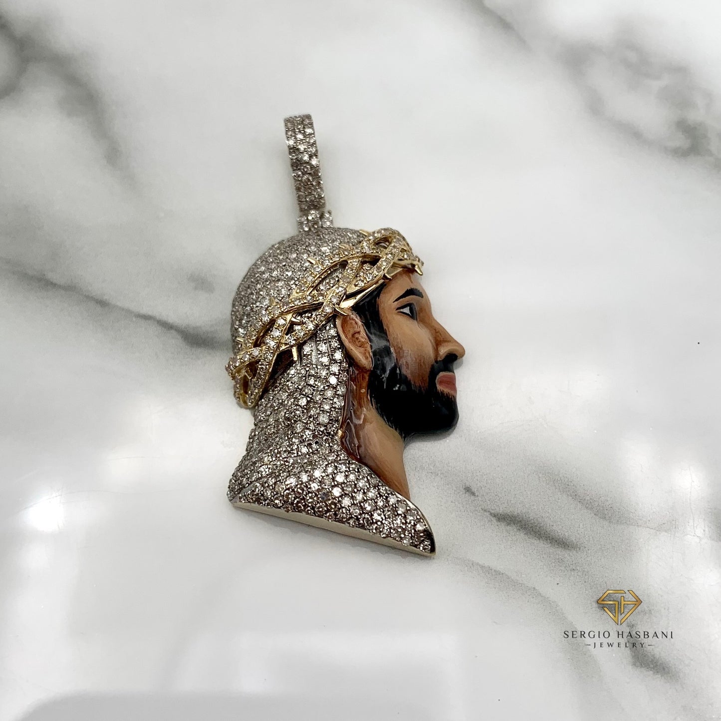 10K JESUS3 Diamond Pendant