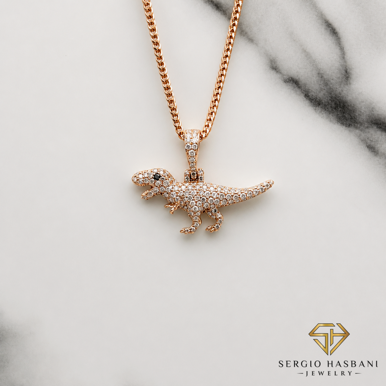 10K BABY T-REX Diamond Pendant
