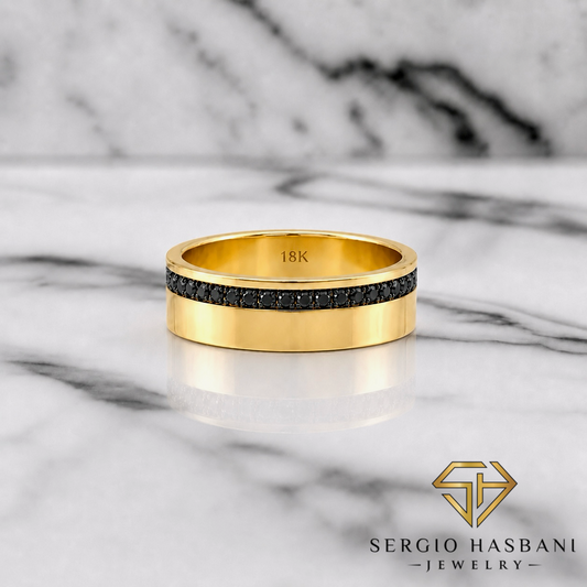 18K TUXEDO Black Diamond Wedding Band