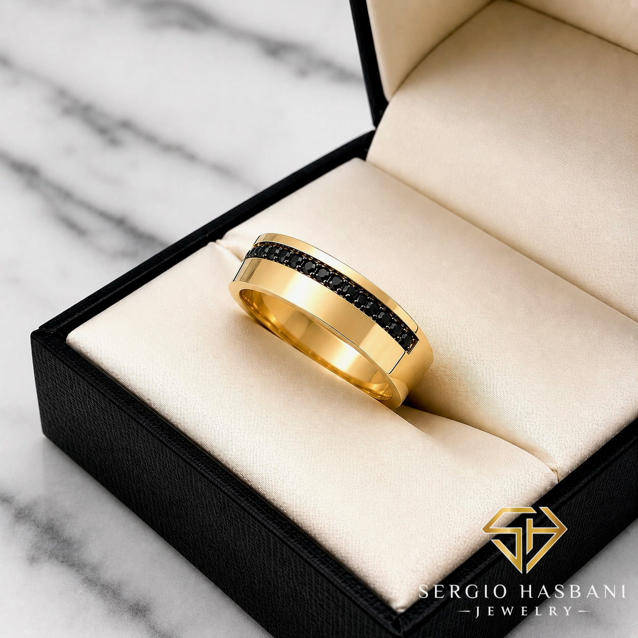 18K TUXEDO Black Diamond Wedding Band