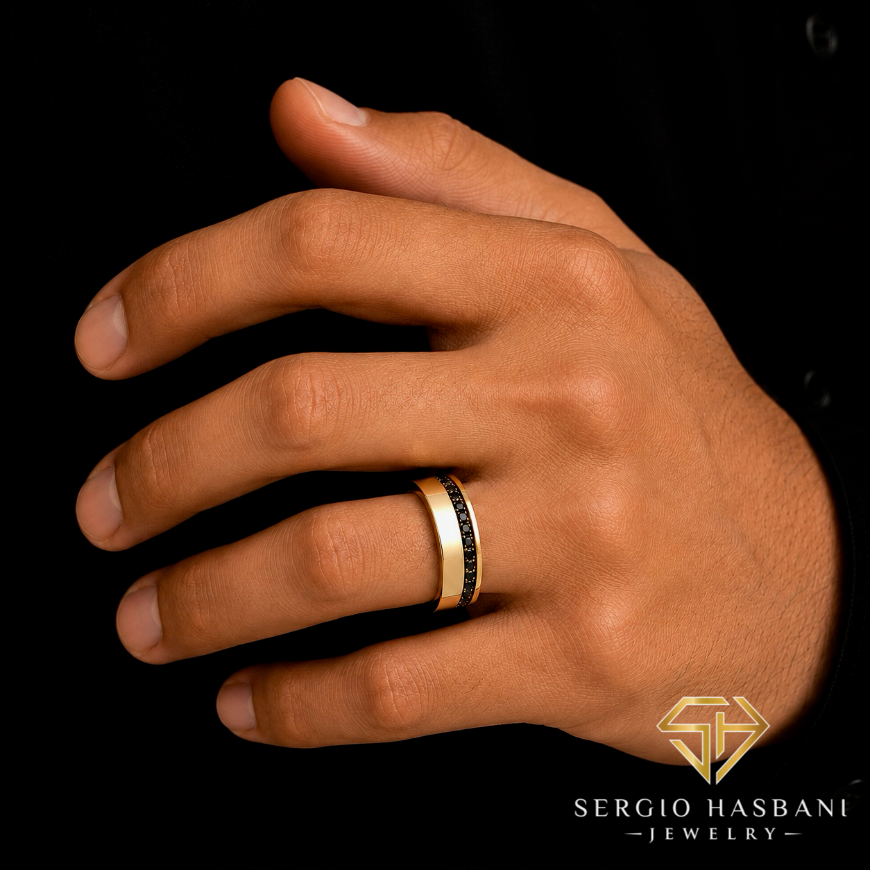18K TUXEDO Black Diamond Wedding Band