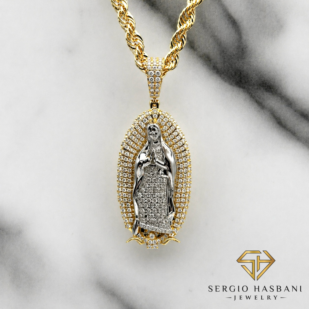 10K VIRGIN MARY Diamond Pendant