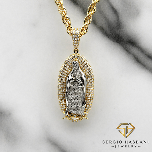 10K VIRGIN MARY Diamond Pendant