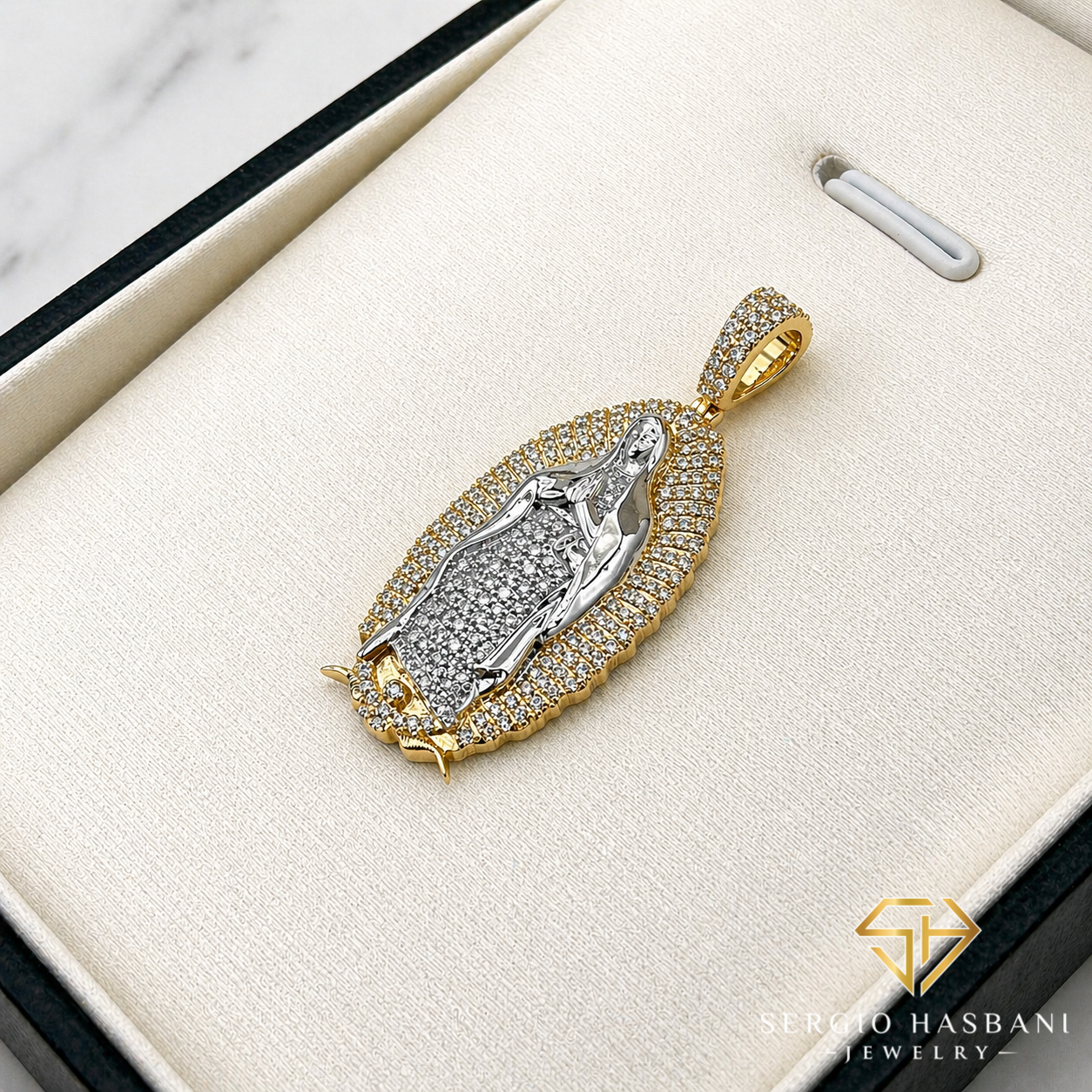 10K VIRGIN MARY Diamond Pendant