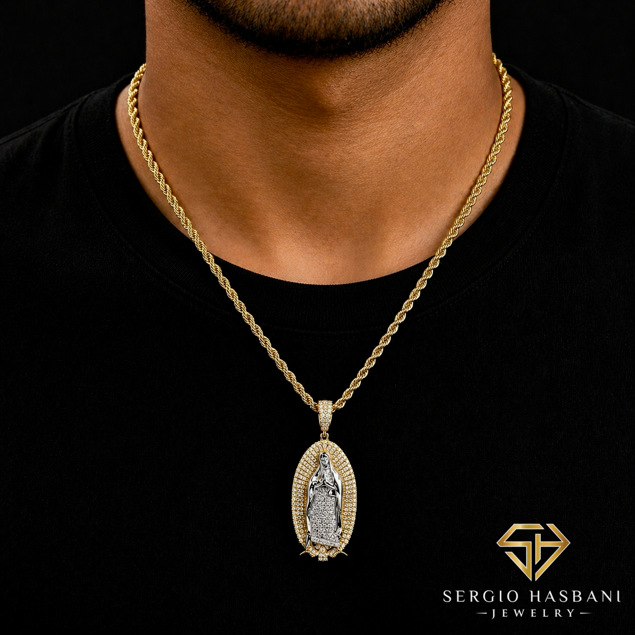 10K VIRGIN MARY Diamond Pendant