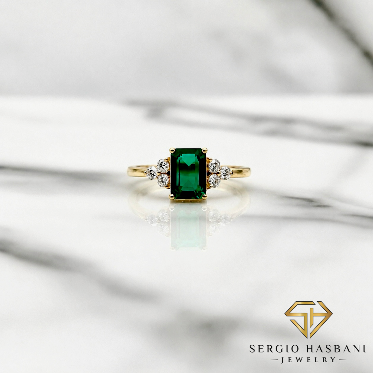 10K ZAMBI Lab Emerald & Diamond Ring