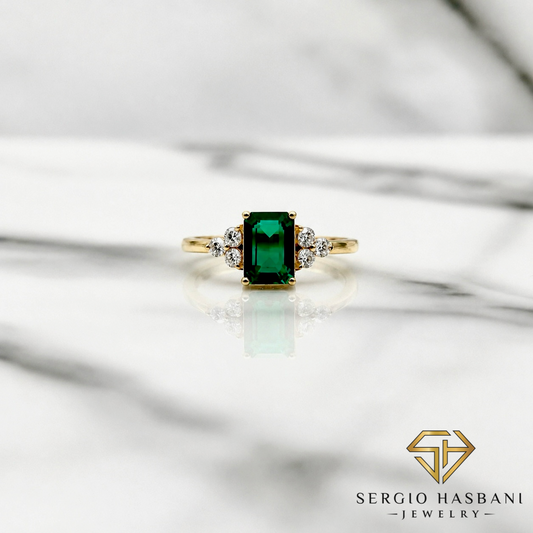 10K ZAMBI Lab Emerald & Diamond Ring