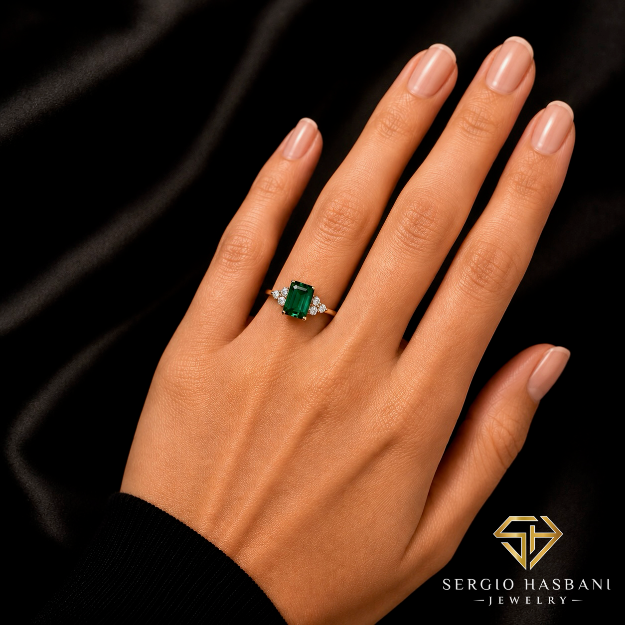 10K ZAMBI Lab Emerald & Diamond Ring