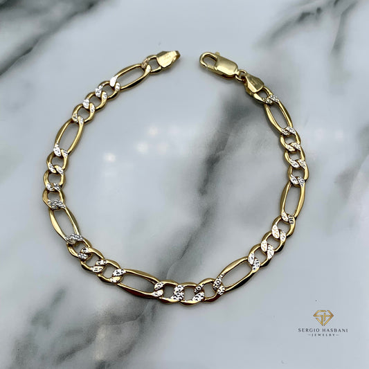 10K 6MM 2tone Figaro Bracelet